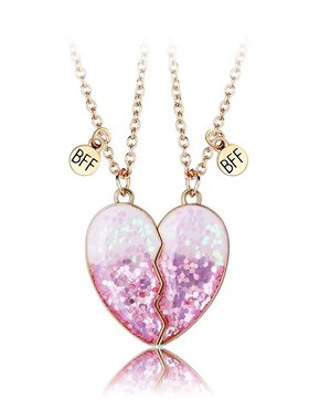 撒粉爱心吸铁石心形吊坠儿童项链BFF好朋友闺蜜套装女童生日礼物