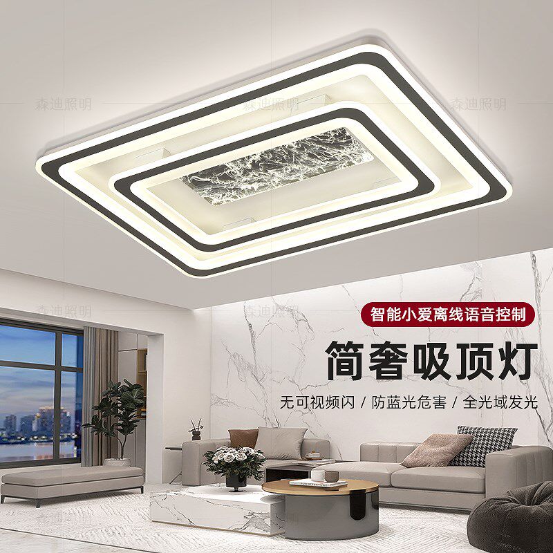 新款客厅吸顶灯简约现代大气长方形主灯高档餐厅卧室语音套餐灯具