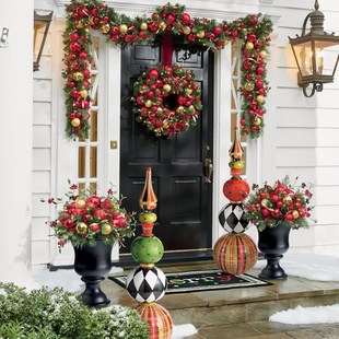 金红色圣诞球款40cm圣诞花环圣诞藤条节日场景布置圣诞节装饰品