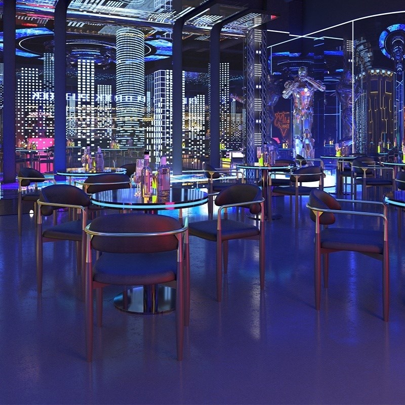 酒吧玻璃隔断餐厅铁艺卡座隔墙酒店网红发光桌椅简约过道装饰矮墙