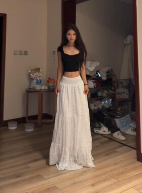 法式白色半身裙女2024夏季新款蛋F糕裙可两穿高低腰宽松百搭长裙