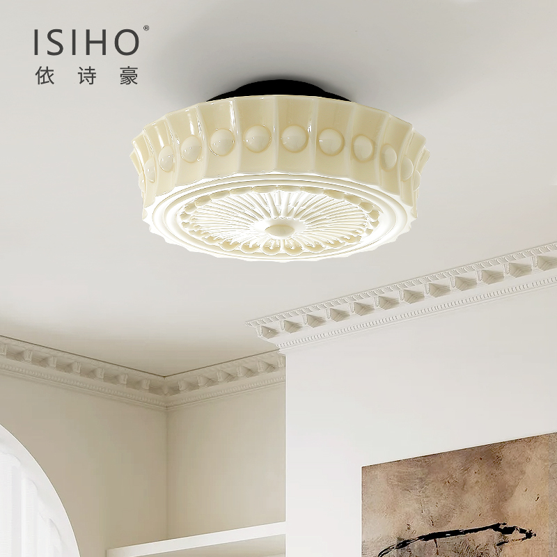 法式复古奶油风卧室吸顶灯 老上海洋房艺术玻璃过道阳台玄关吊灯