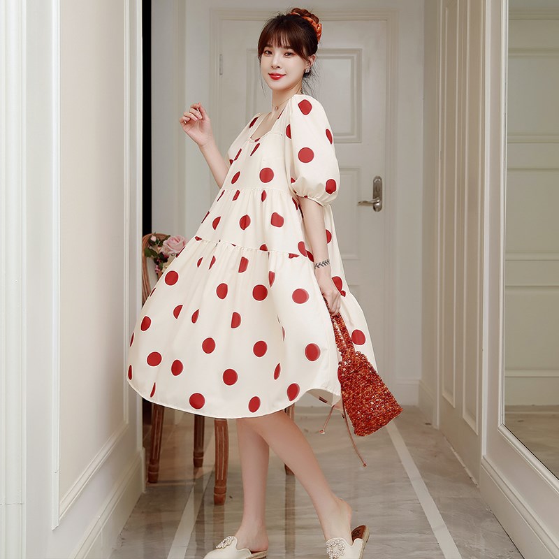 大码孕妇连衣裙夏季短袖雪纺中长款潮妈怀孕期宽松裙子200斤夏装