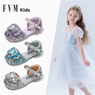 女童鞋子儿童公主水晶包头凉鞋2025新款夏季夏天女宝宝软底洋气