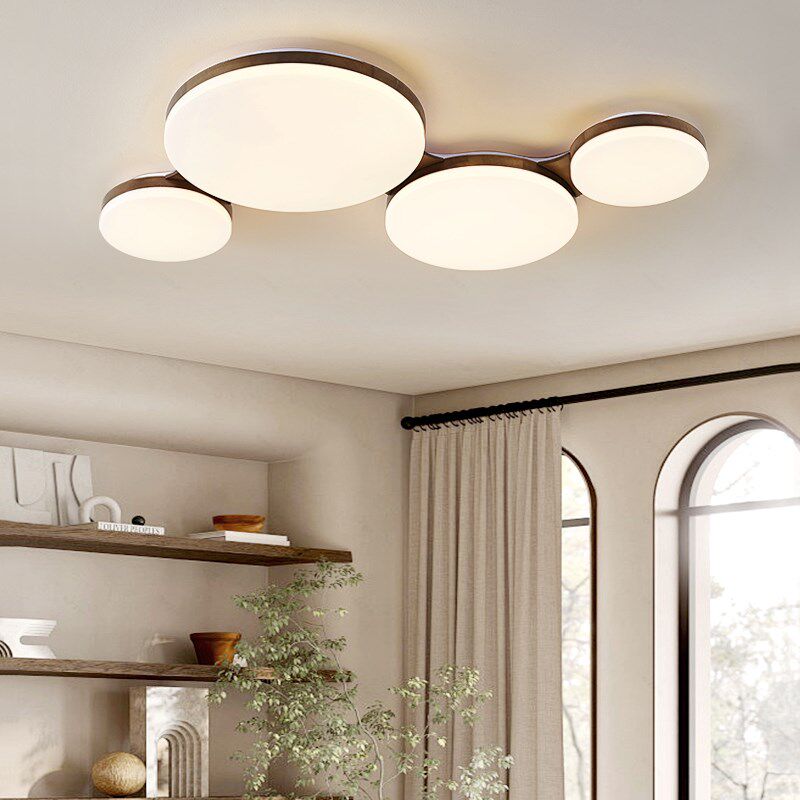 全光谱护眼客厅吸顶灯简约鹅卵石卧室书房卧室北美黑胡桃木树木灯