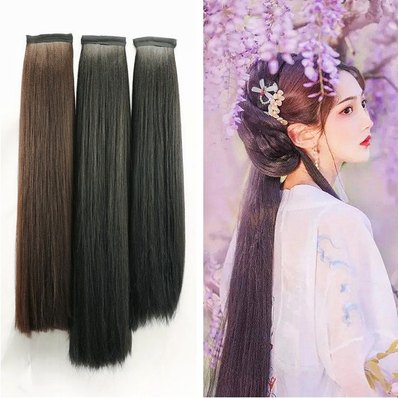 古装假发片单头发排新款造型曲曲发玉米须古风汉服黑色高温丝马尾