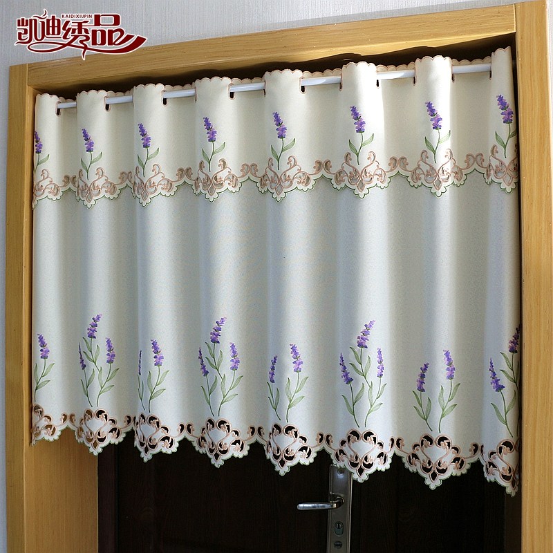 穿杆帘欧式美式布帘刺绣纱帘布y艺成品飘窗帘门帘厨房帘半帘咖啡,居家布艺,成品窗帘,淘宝优惠券,粉丝福利购,淘宝优惠卷