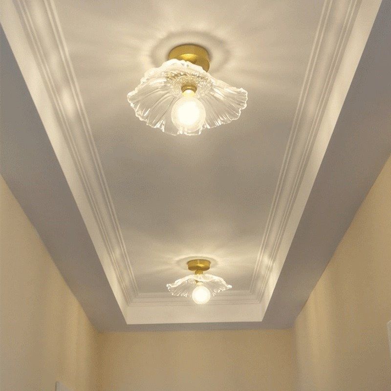 玻璃走廊过道楼梯灯广东中山全铜玄关入户衣帽间荷叶阳台吸顶灯具