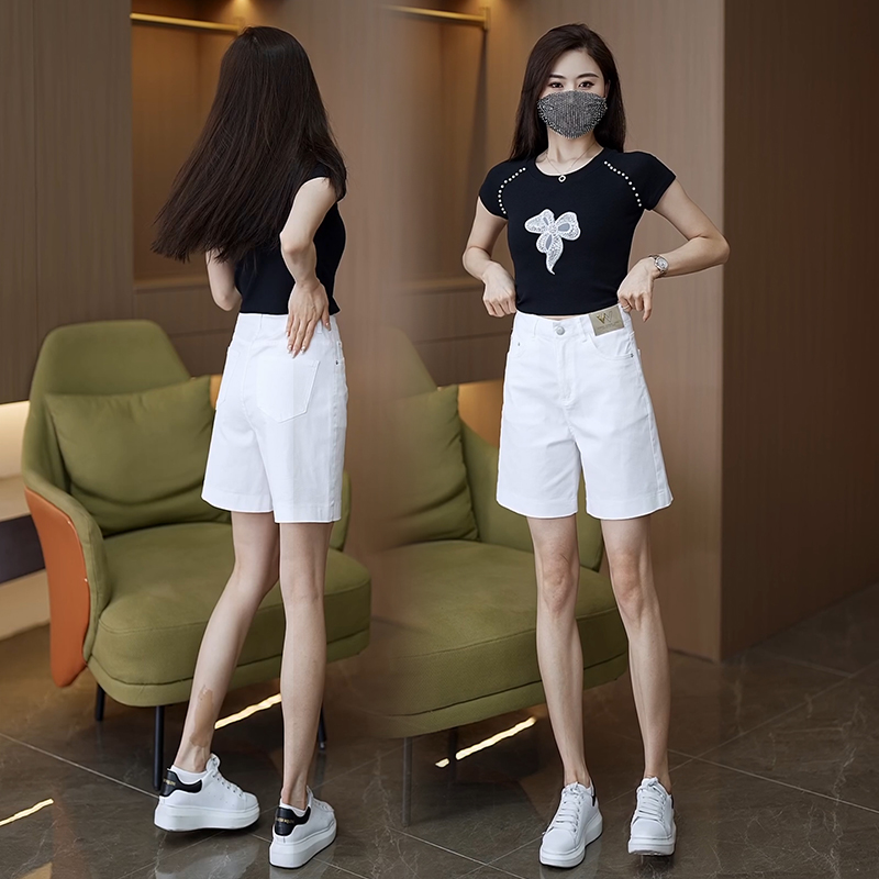 夏季薄款五分裤高腰ap字休闲裤子牛仔短裤女2024新款白色直筒女裤