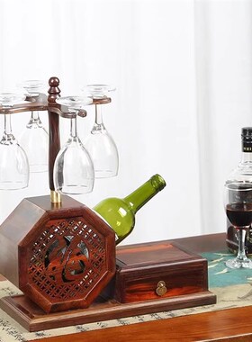 老挝大红酸枝新中式酒杯架红木高脚杯架子实木送礼收藏红酒架