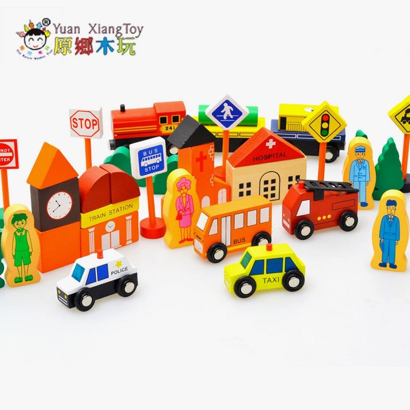 木制32片城市交通积木磁性3y-6岁儿童木质益智场景玩具厂家