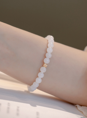 天然和田白玉手链女生转运金珠高级感小众简约细款手饰送闺蜜女友