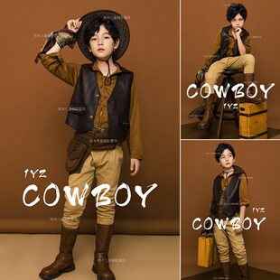 儿童摄影服装西部牛仔主题男女大童影楼拍照O道具潮童演出服写真