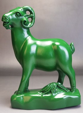 绿色木雕十二生肖羊摆件红木工艺品家居装饰属羊生日开业乔迁送礼