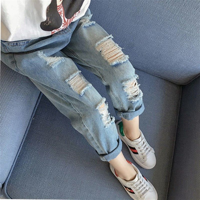 2024新款女童牛仔裤韩版洋气宽松破洞儿童春装裤子潮春秋时尚百搭,女装/女士精品,牛仔裤,淘宝优惠券,粉丝福利购,淘宝优惠卷