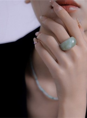 新中式轻奢多色天然石圆润指环小众设计高级感气质个性男女款戒指