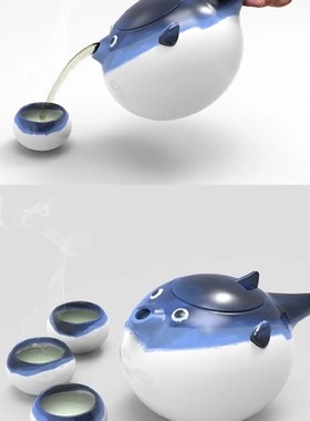 豚茶壶可爱胖鼓鼓河豚功夫茶套装陶瓷功夫茶茶碗茶壶