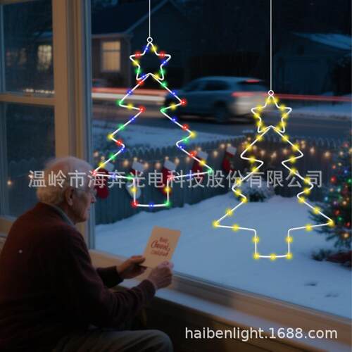 跨境HSE圣诞灯树LE诞D外圣装饰灯铃铛吸盘灯卧室户挂饰电池灯LED