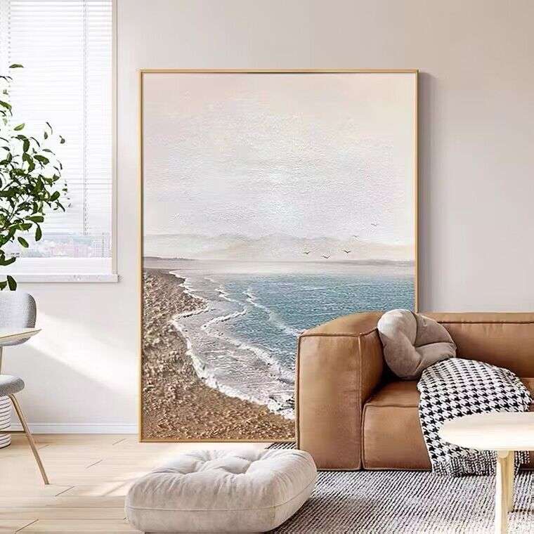 手绘油画海景玄关装饰画抽象风景立体肌理客厅酒店别墅民宿挂画图片