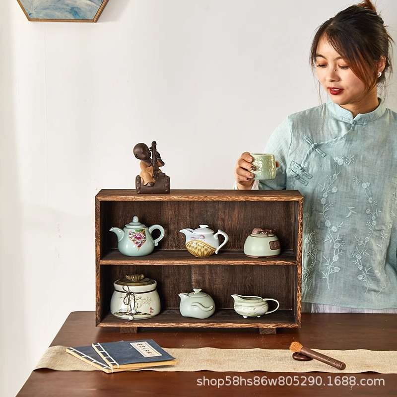 博古架实木中式置物架子小型紫砂壶茶壶茶具架桌面茶杯收纳架