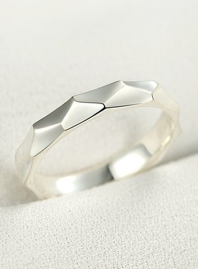 定制刻字999纯银男p戒个性情侣戒指日韩简约对戒女学生尾戒潮饰品