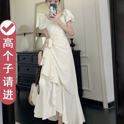 高个子女生连衣裙加长版夏季极简穿搭白色显O瘦超长款到脚踝长裙