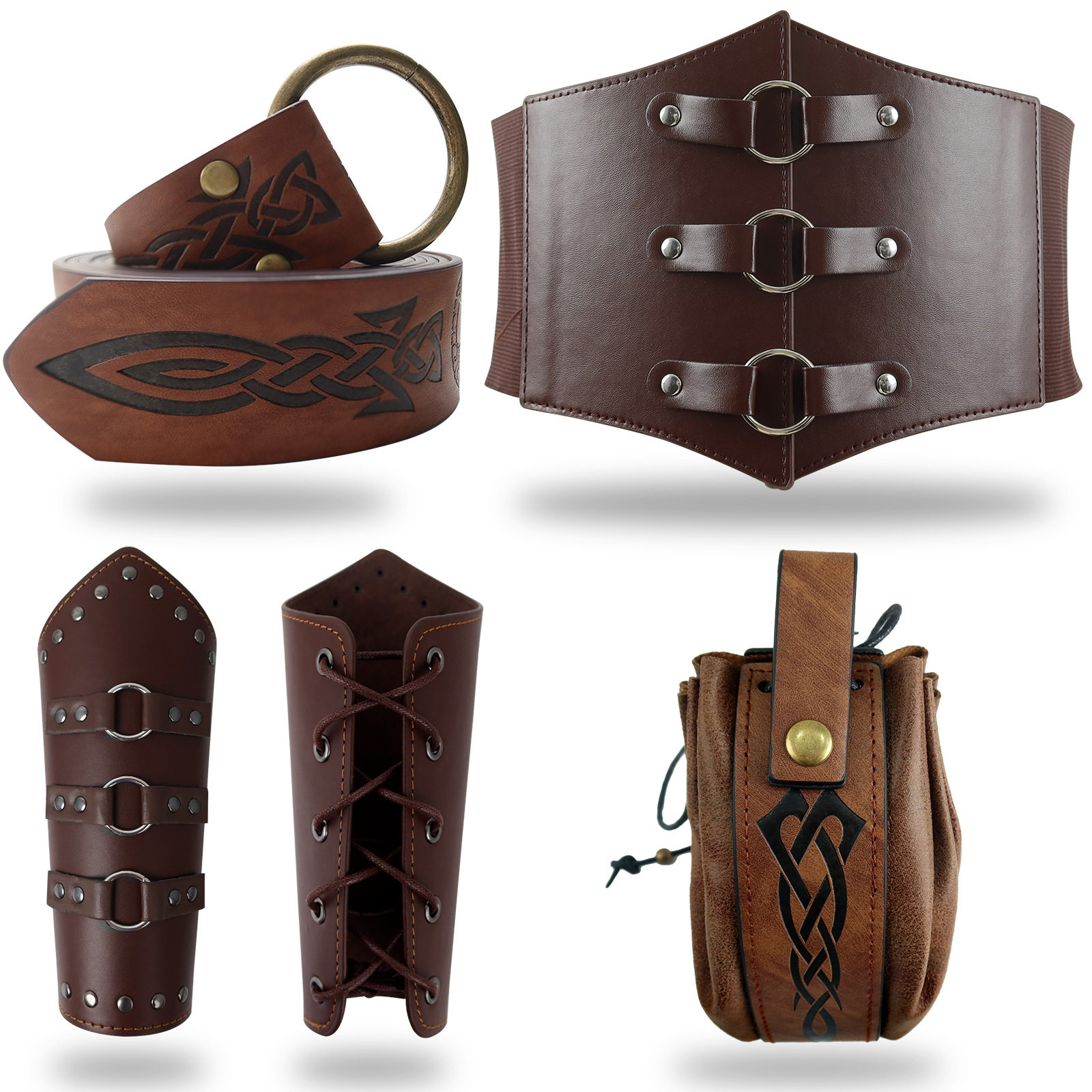 中世纪复古战士套装皮革护腕宽腰封压纹腰带腰包 cosplay