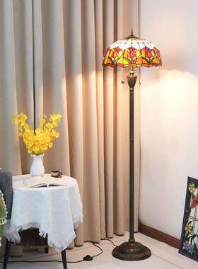 40cm红色郁金香欧琈艺术彩色玻璃客厅餐厅卧室落地灯酒吧锡焊灯具