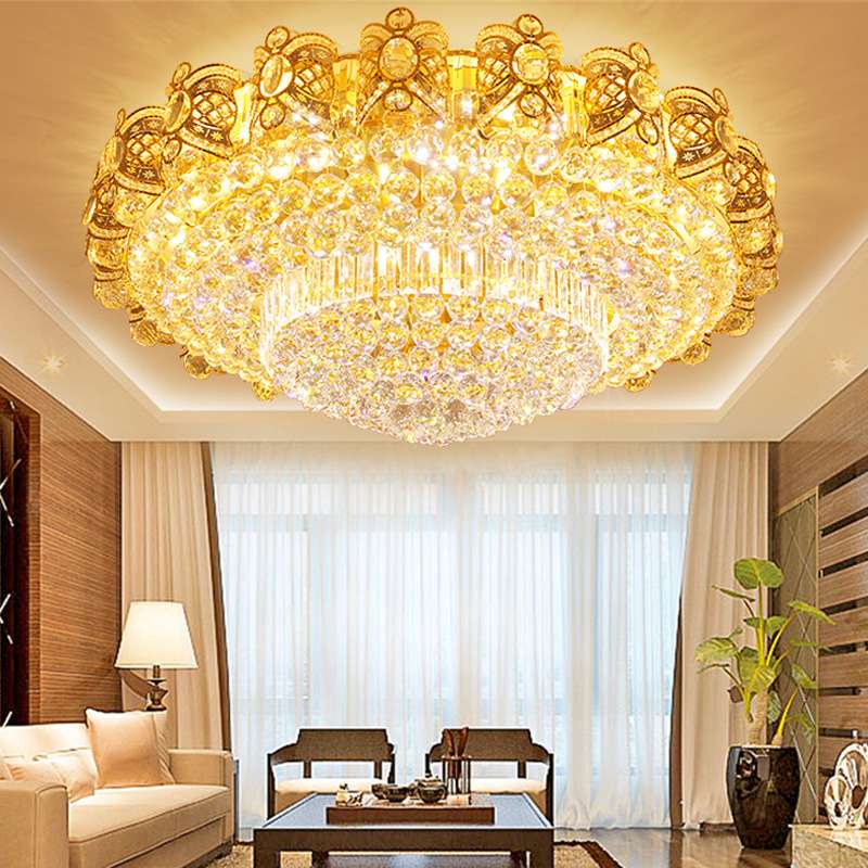 金色水晶灯圆形客厅灯led吸顶灯现代简约卧室灯欧式大厅灯具大气