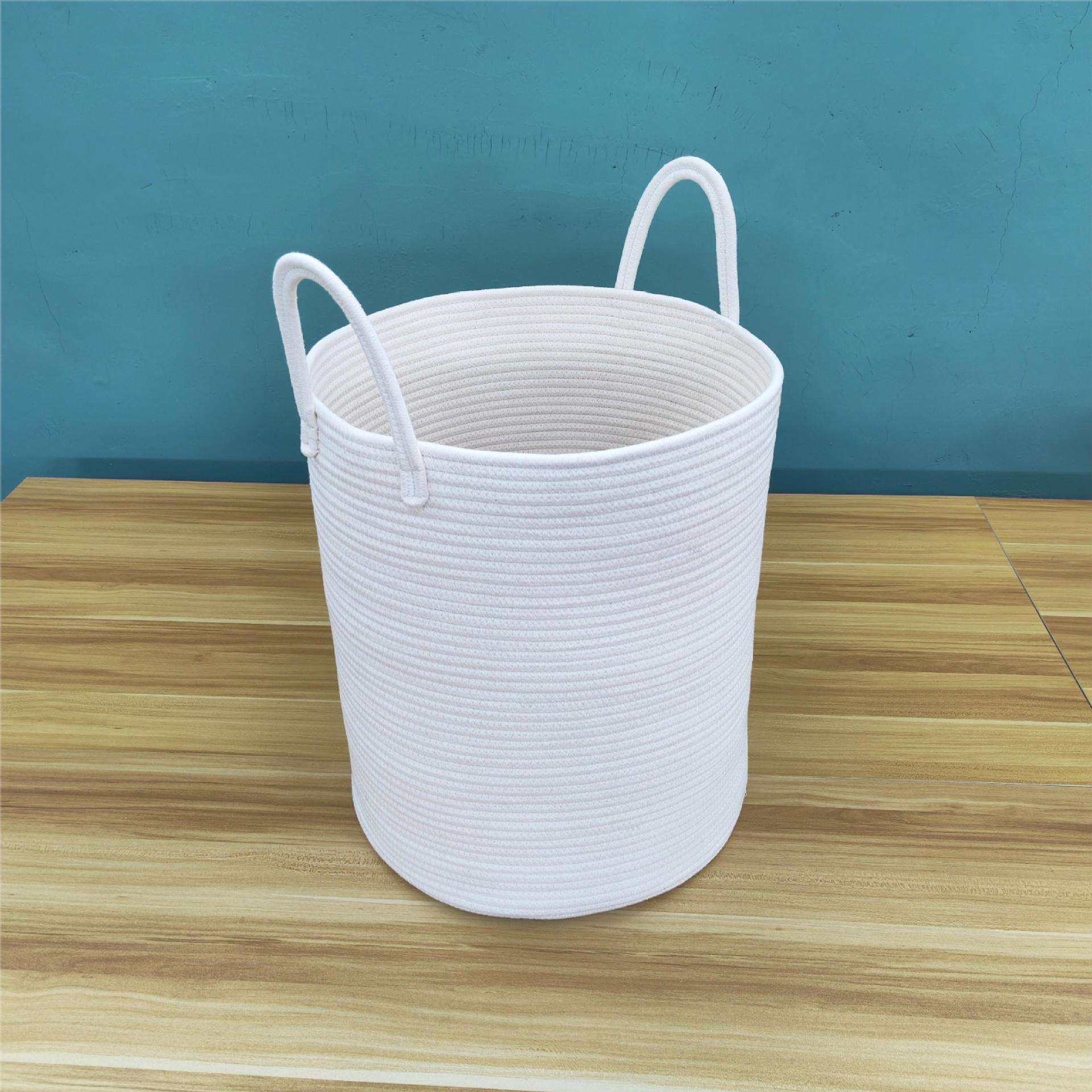 大号棉绳脏衣篮收纳筐棉线篮纯色原白外置把手棉绳编织