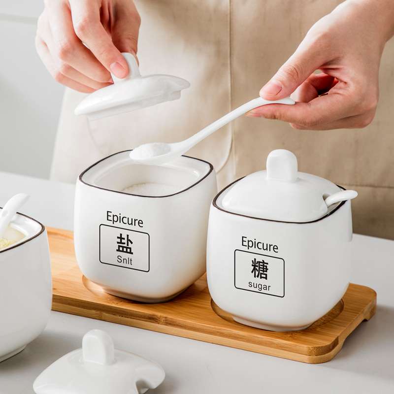 家用陶瓷调料罐调味瓶罐厨房调味罐轻奢盐味精调料盒盐罐调味品