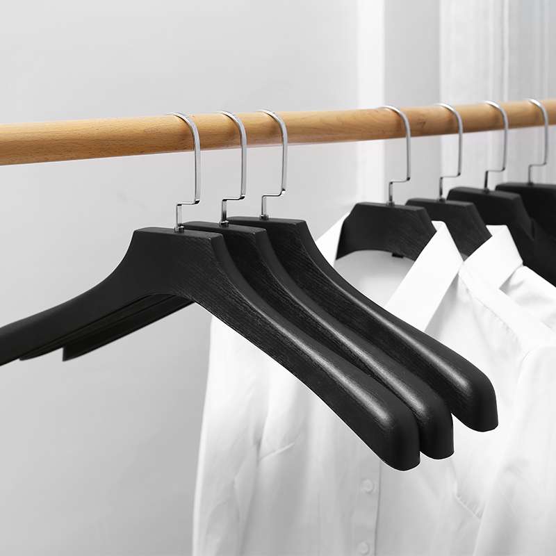 仿木纹宽肩黑色塑料衣架子加厚服装店家用防滑无痕挂裤夹