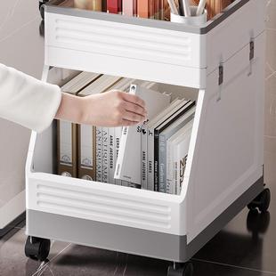 可移动桌边书架书房侧边架学生学习书本带轮置物架桌下折叠收纳架