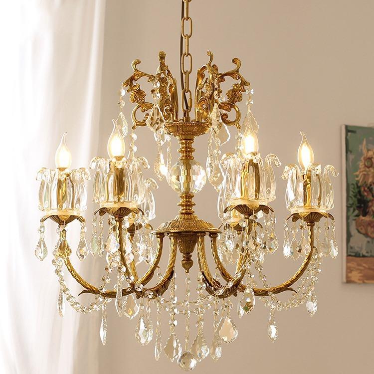 奢洛尼欧式水晶吊灯法式中古轻奢别墅全铜客厅餐厅卧室书房创意