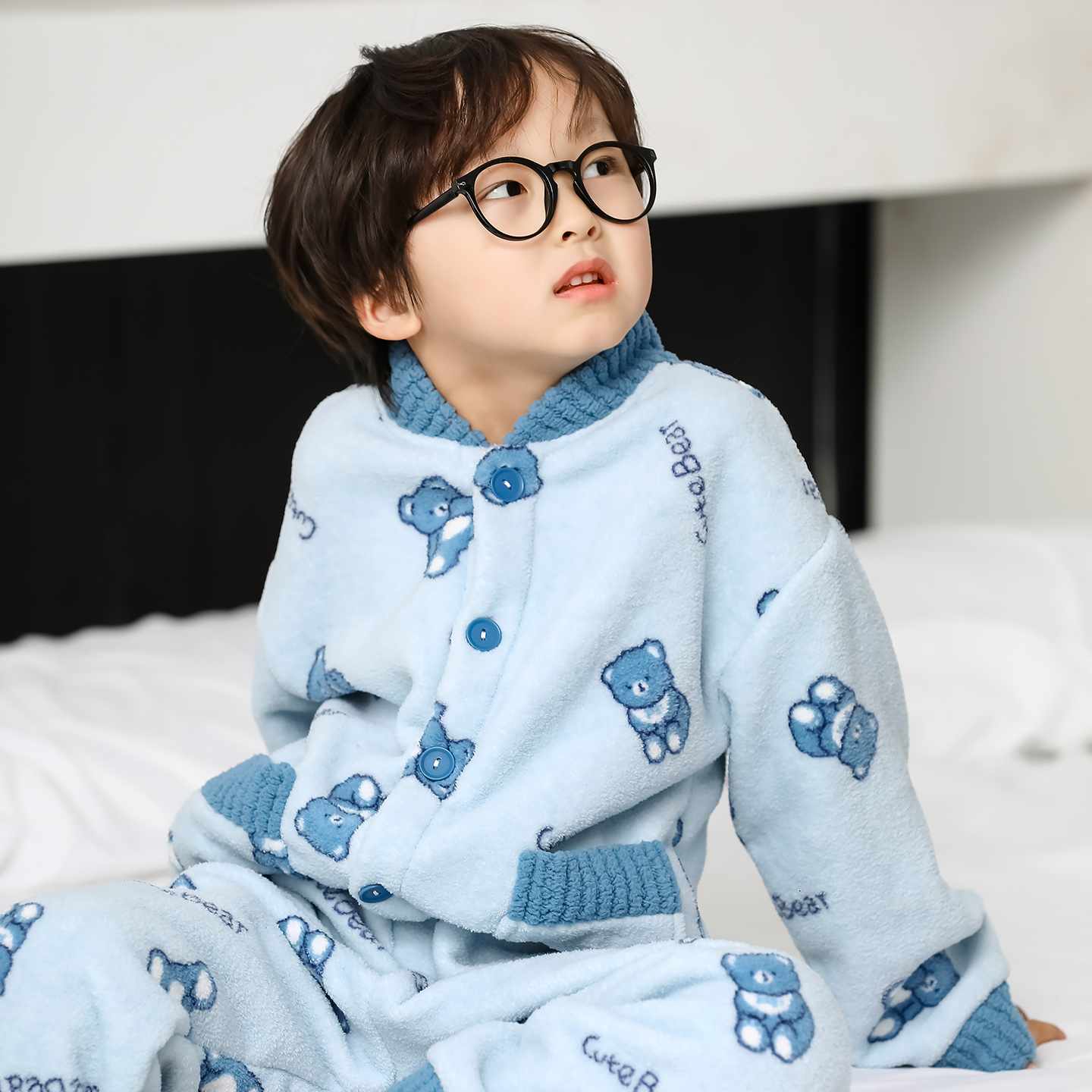 男童秋冬睡衣保暖家居服加绒