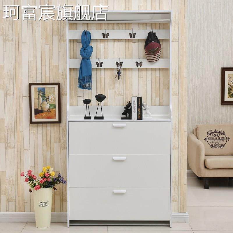 珂富宸门口鞋柜超薄17cm门厅柜简约现代多功能带挂衣服组合一体家