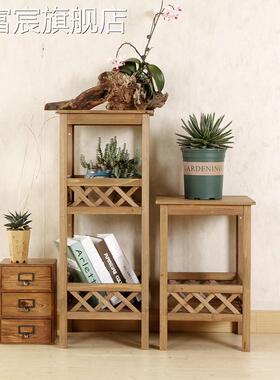 珂富宸覆古田园Zakka多层实木花架储物架Pothos挂兰花花盆架浴室摆件饰品床笠拉车盖布