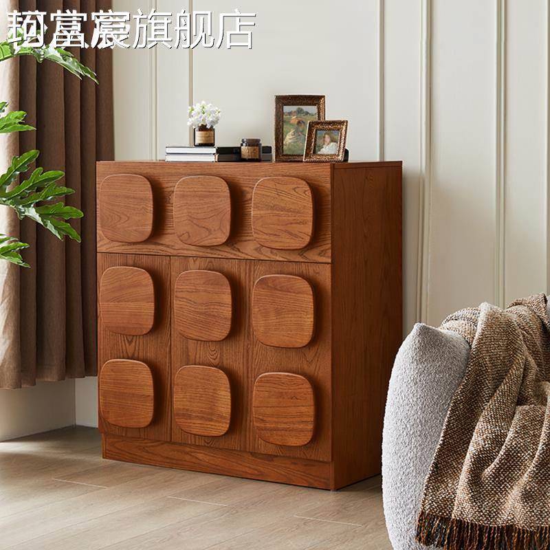 珂富宸MeiJia木屿 中古斗 柜 实木五斗 柜 卧室复古风 床 尾 柜 置物 柜 客厅网红摆件饰品垫垫