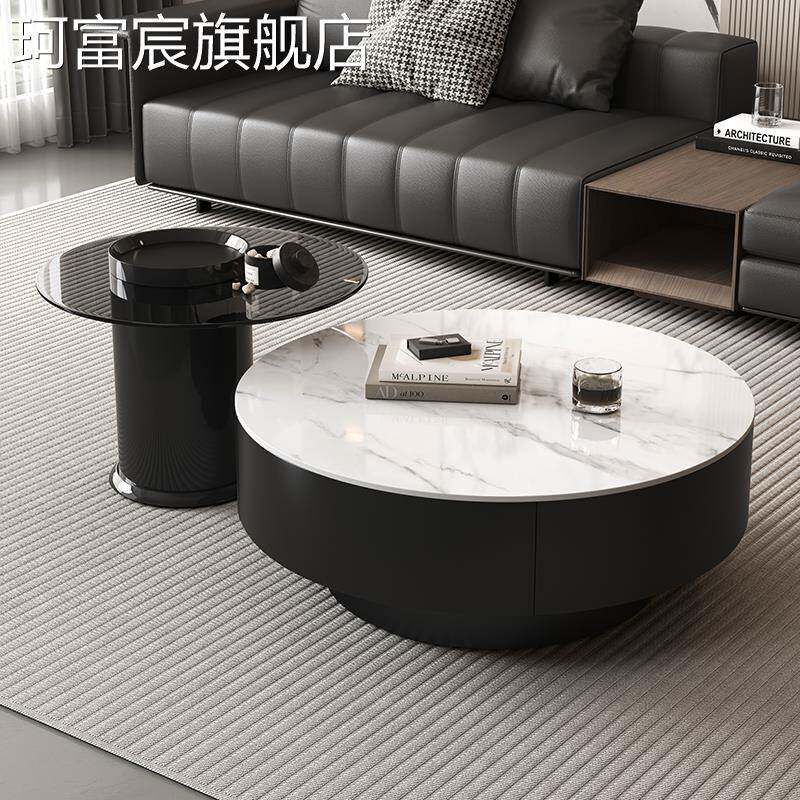 珂富宸意式轻奢风岩板茶几极简储物现代小户型客厅家用简约高级感组合摆件饰品床笠拉车盖布