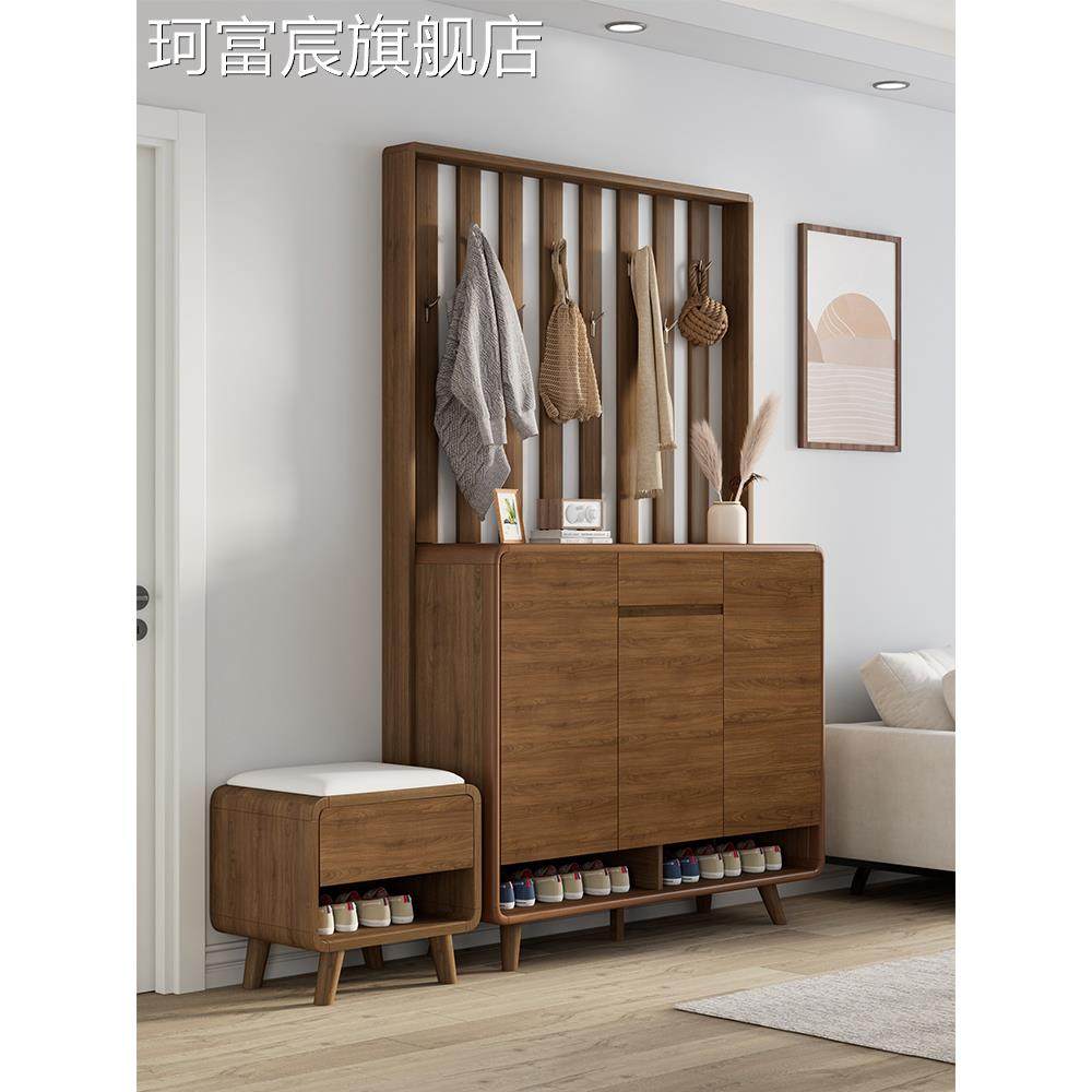 珂富宸大容量实木鞋柜带衣架集成壁挂式家庭入口入口柜隔断柜衣架摆件