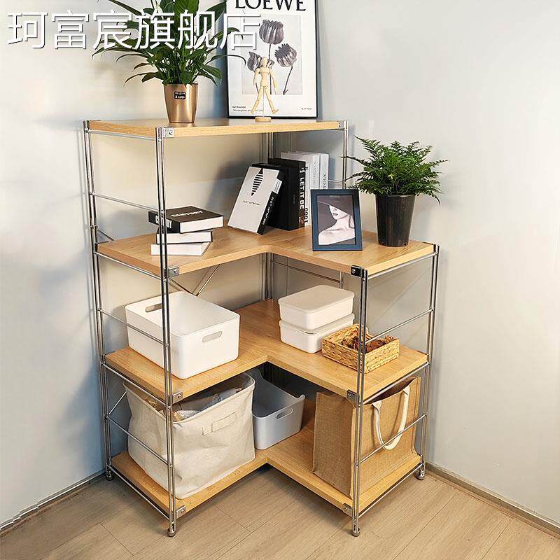 珂富宸日式转角置物架落地多层储物架角落组合多层书架厨房微波炉架子床笠拉车盖布