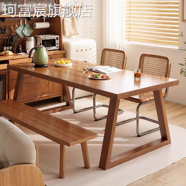 珂富宸实木餐桌小户型吃饭桌子家用长方形大板桌2025新款商用餐桌椅组合摆件饰品垫垫盖布