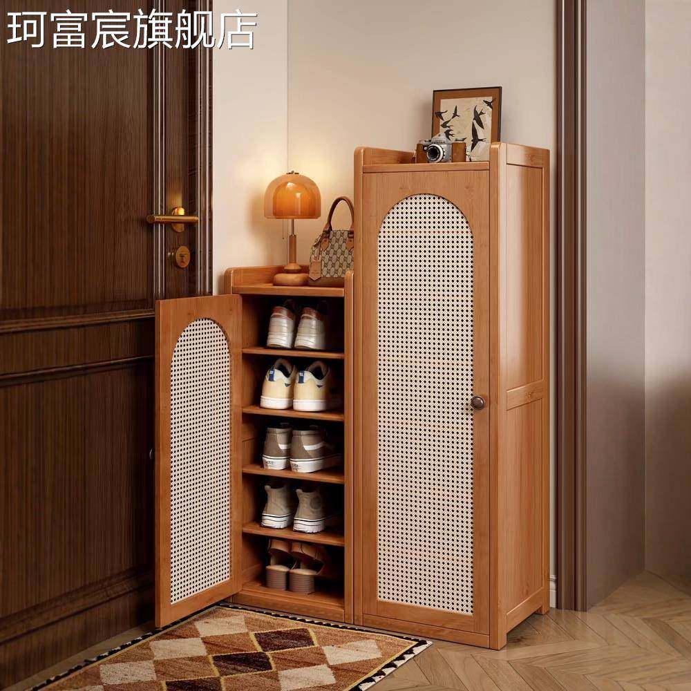 珂富宸入户鞋柜家用进门口室内透气单门小型长30cm宽极窄收纳竹子制鞋架摆件饰品床笠拉车