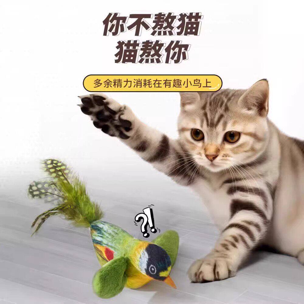 猫玩具发声叫叫鸟智能感应猫自嗨解闷神器一碰即响猫玩具仿真小鸟