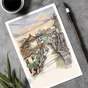 美术临摹卡水彩入门建筑速写风景高清淡彩原创手绘创意绘画卡40张