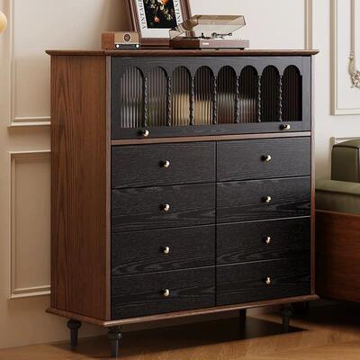 法式实木中古复古餐边柜斗柜卧室客厅靠墙电视柜旁沙发置物架玄关