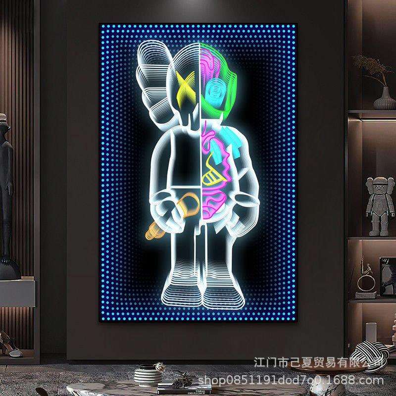 kaws公仔霓虹灯挂画酒吧电竞房间KTV装饰画潮流芝麻街 LED发光画