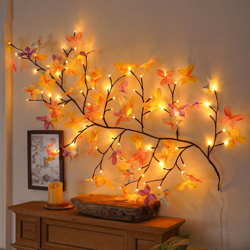 厂家跨境 LED藤条树枝灯串可弯曲蝴蝶室内氛围卧室背景造型装饰灯