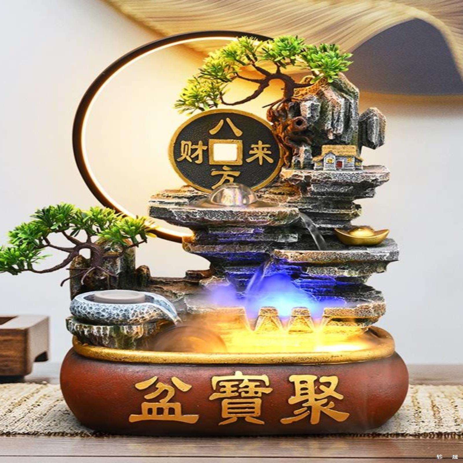 假山流水喷泉客厅循环水景观招财风水轮办公室生财桌面加湿器摆件