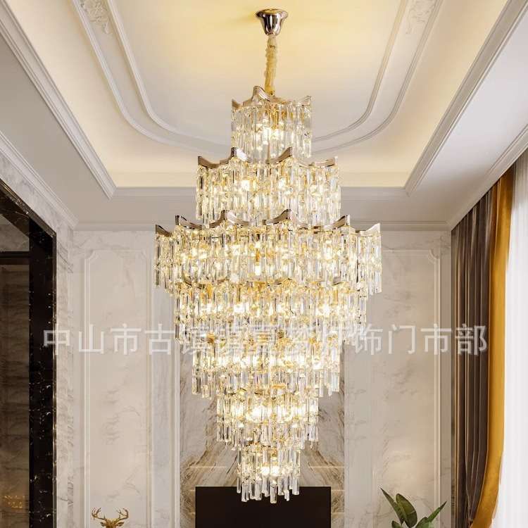 复式楼别墅客厅大吊灯挑高跃层轻奢水晶灯loft中空旋转楼梯长吊灯